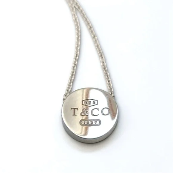 Tiffany & Co. Vintage 925 Silver T & Co. 1837 Concave Round Pendant Necklace - Picture 5 of 12